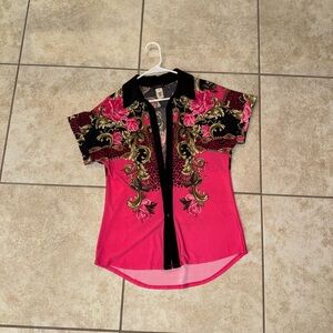 Cocomo Vintage OG Vibrant Black Red Pink Blouse Collar Shirt
